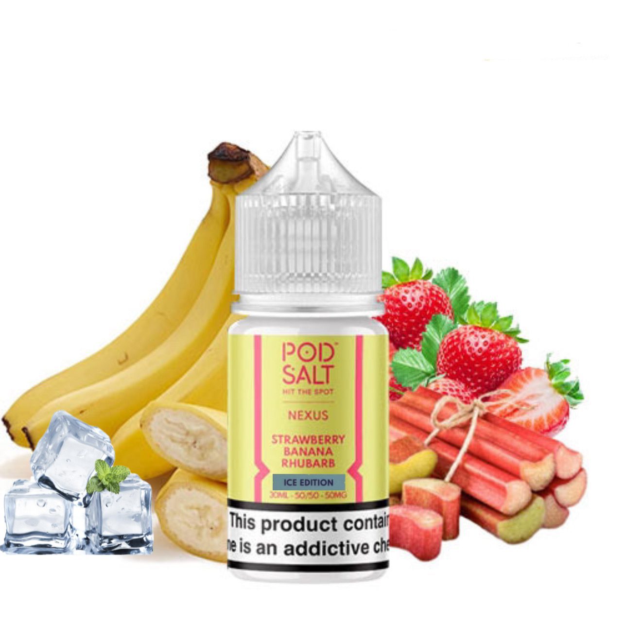 1727439991_69667.jpg سالت توتفرنگی موز ریواس یخ پادسالت PodSalt NEXUS Strawberry Banana Rhubarb ICE Edition - Image 1