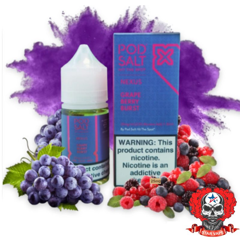 Pod-Salt-Nexus-Grape-Berry-Burst.jpg سالت انگور میکس بری یخ پادسالت PodSalt Nexus Grape Berry Burst Salt Nicotine ICE EDITION - Image 1